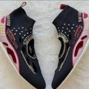 VALENTINO GARAVANI Calfskin Crystal Mesh Knit Cutout Odissey Sock Sneakers